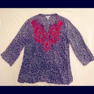 Navy blue and white cotton Blouse - Size M